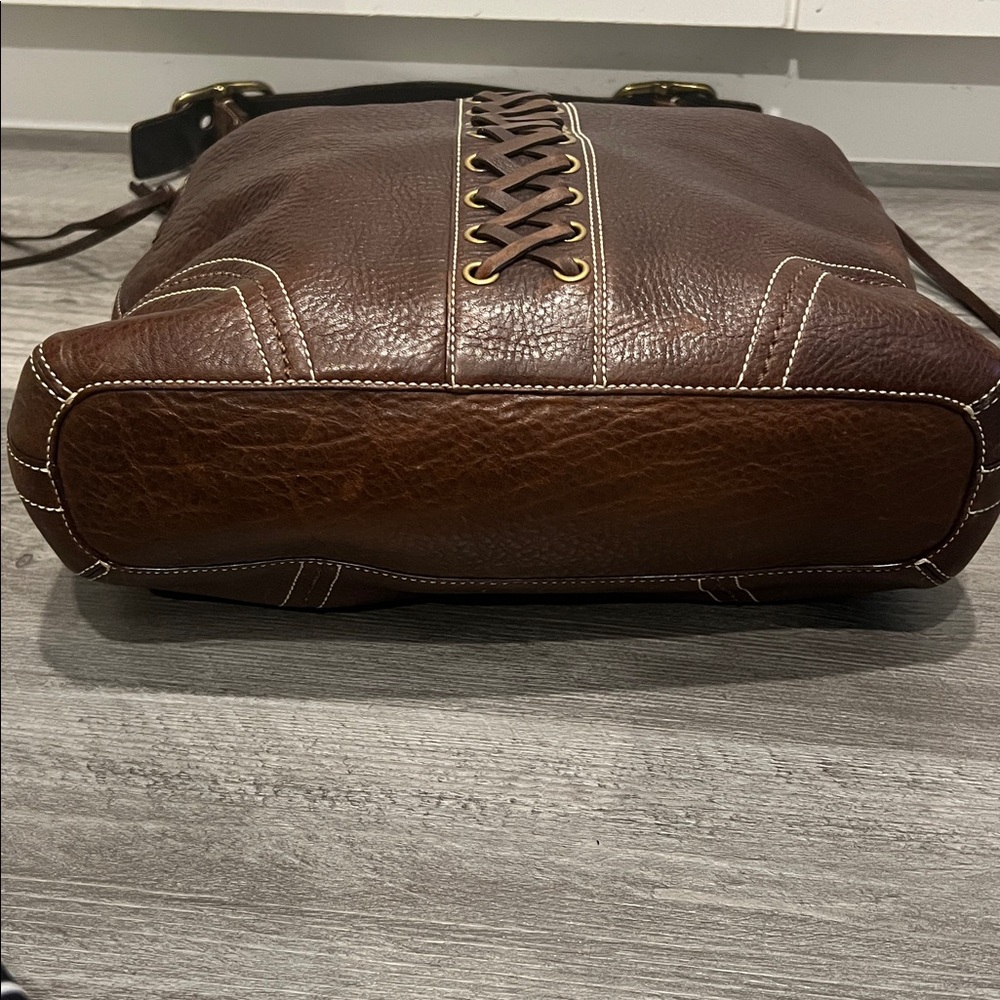 Coach Chelsea Laced Brown Pebbled Leather Duffle Shoulder Bag VINTAGE - Picture 11 of 16